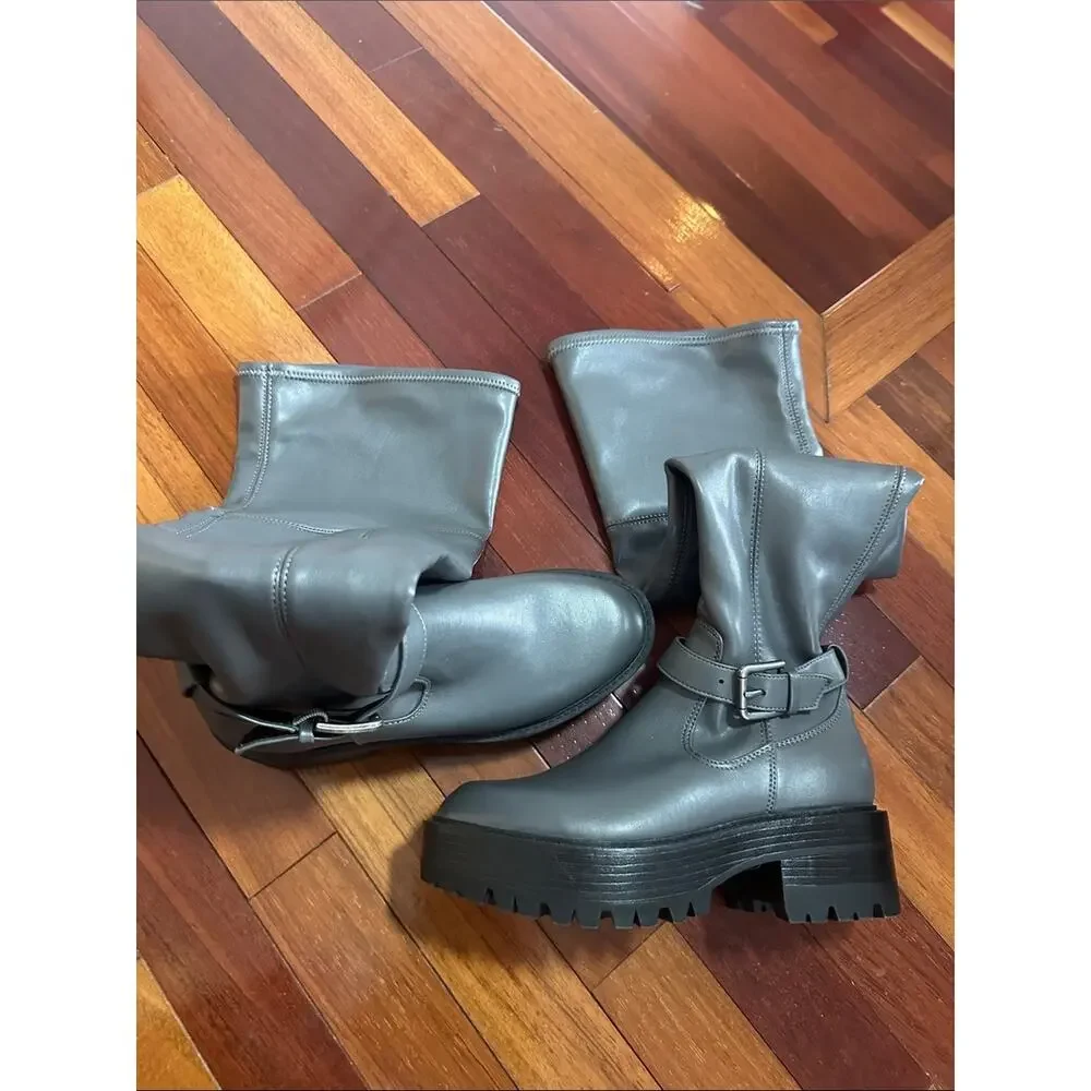 NEW GUESS Over the Knee Grey Boots Lug Sole Size 5 City Chic Frazer Tall Zip